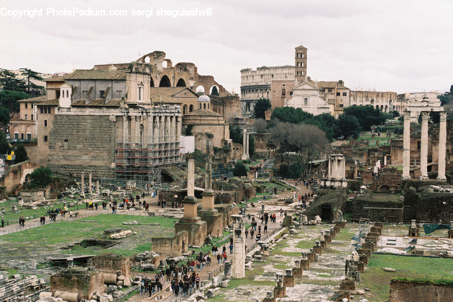 Ruins, Aerial View, Building, Downtown, Town, City, Pedestrian