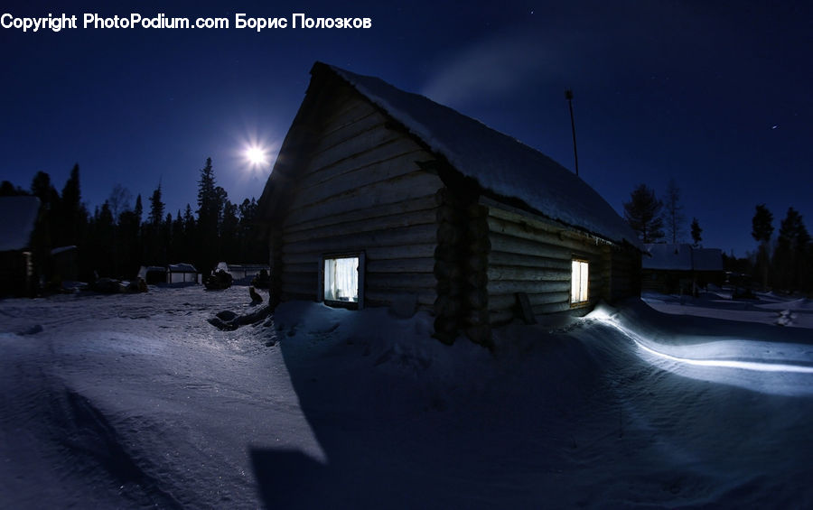Night, Outdoors, Cabin, Hut, Rural, Shack, Shelter