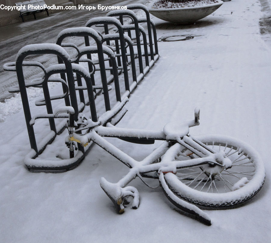 Railing, Bicycle, Bike, Vehicle, Banister, Handrail, Bench