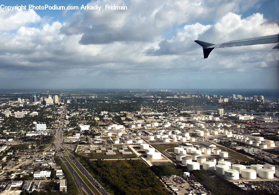 Aerial View, City, Downtown, Factory, Metropolis, Urban, Azure Sky