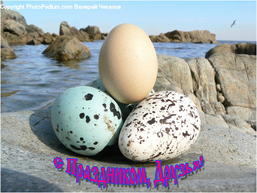 Pebble, Easter Egg, Egg, Rock, Coast, Island, Land