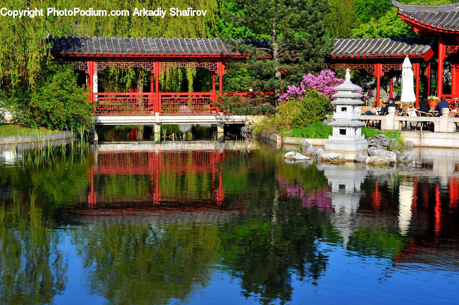 Outdoors, Pond, Water, Gazebo, Architecture, Pagoda, Shrine