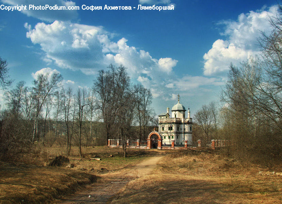 Dirt Road, Gravel, Road, Gazebo, Architecture, Mansion, Landscape