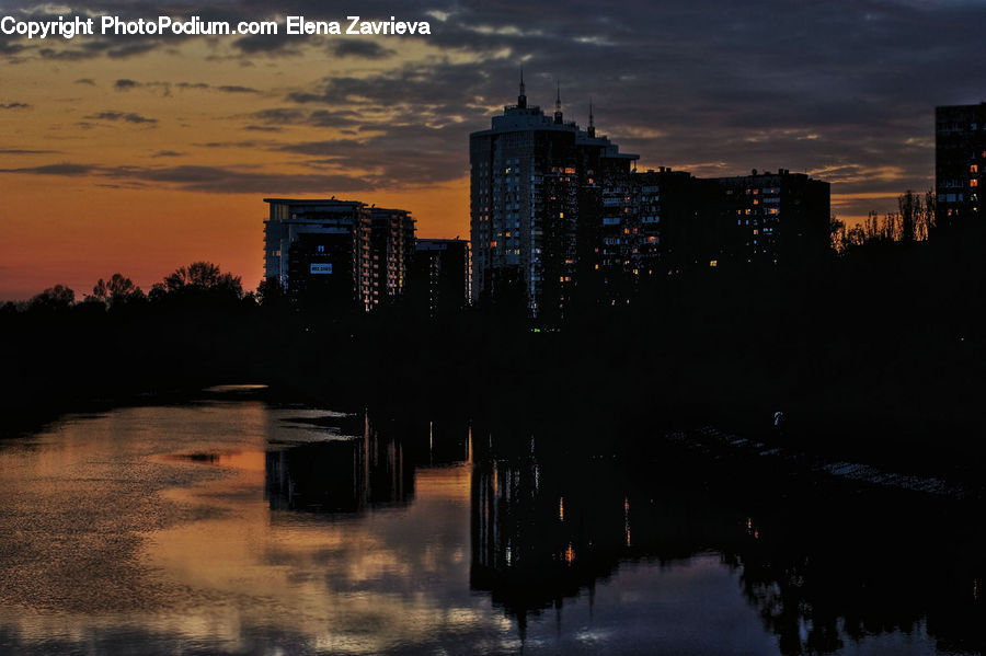 Dawn, Dusk, Red Sky, Sky, Sunrise, Sunset, Building