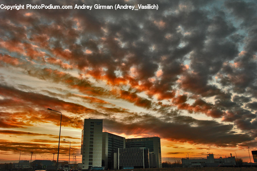 Dawn, Dusk, Red Sky, Sky, Sunrise, Sunset, Building