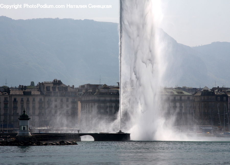 Fountain, Water, Beacon, Building, Lighthouse, Coast, Outdoors