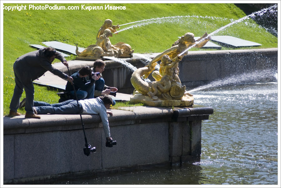 Fountain, Water, Art, Sculpture, Statue, Bench, Park