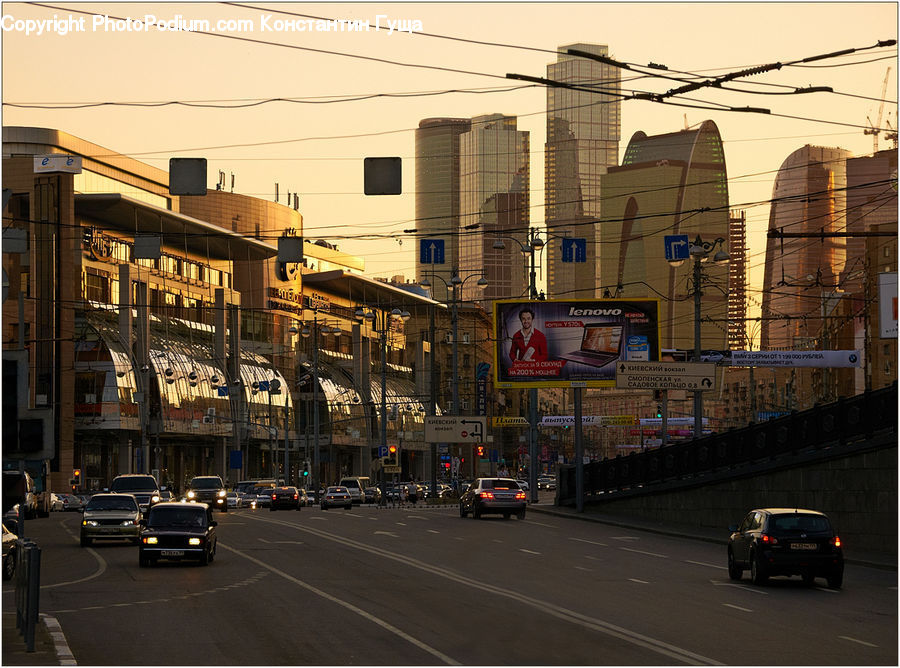 Billboard, Intersection, Road, City, Downtown, Metropolis, Urban