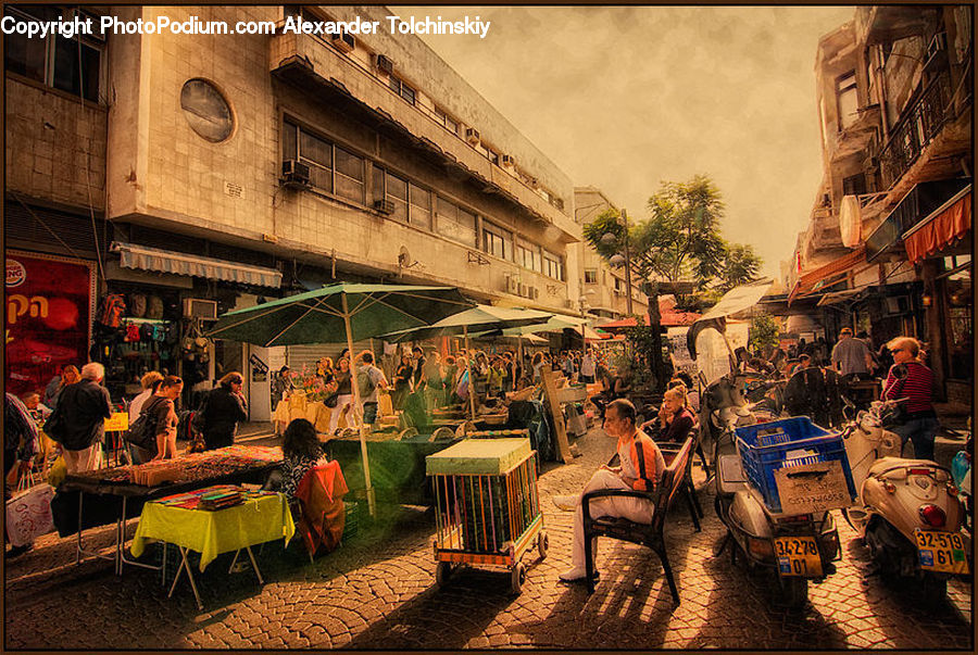 Motor, Motorcycle, Vehicle, Bazaar, Market, Cafe, Cafeteria