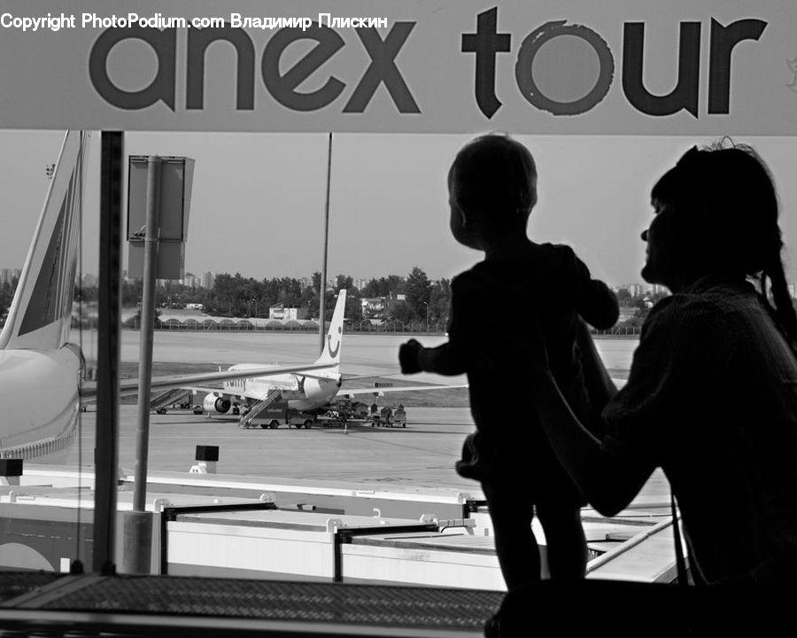 Human, People, Person, Silhouette, Airfield, Airplane, Airport