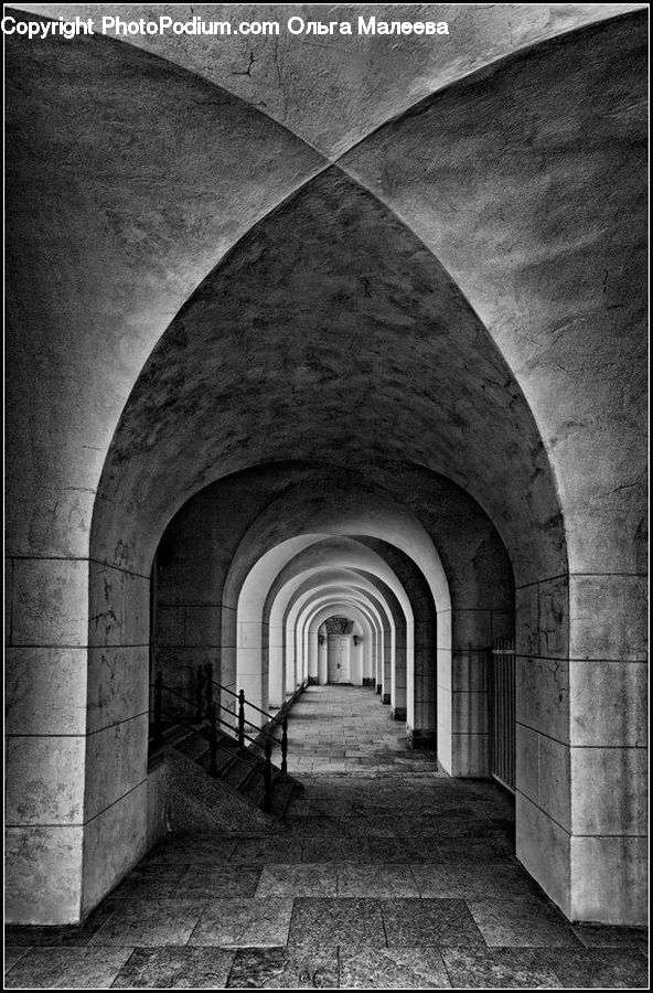 Arch, Banister, Handrail, Crypt, Brick, Vault Ceiling, Alley