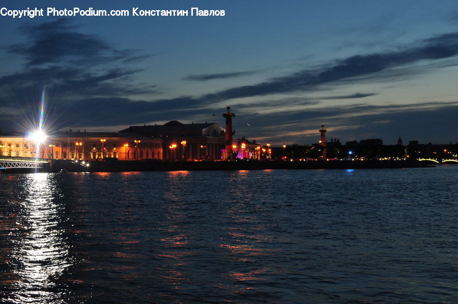 Night, Outdoors, Waterfront, Dock, Port, City, Downtown