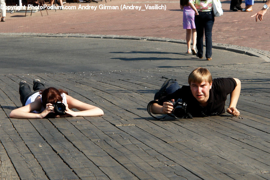 People, Person, Human, Photographer, Pavement, Crawling, Clothing