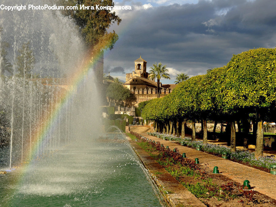 Fountain, Water, Outdoors, Rainbow, Sky