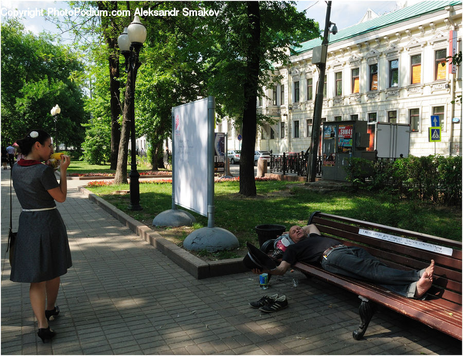 People, Person, Human, Patio, Bench, Clothing, Skirt