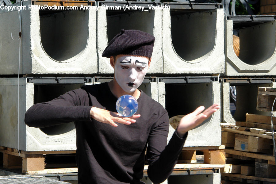 People, Person, Human, Clown, Performer, Box, Crate