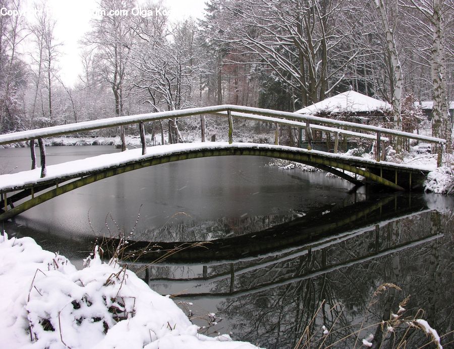Ice, Outdoors, Snow, Canal, River, Water, Bridge