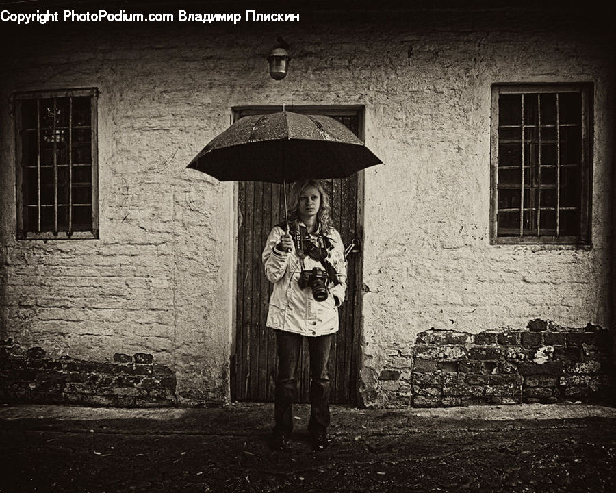 People, Person, Human, Umbrella, Brick, Fence, Wall