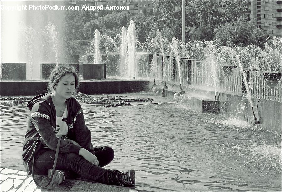 People, Person, Human, Water, Bench, Female, Portrait