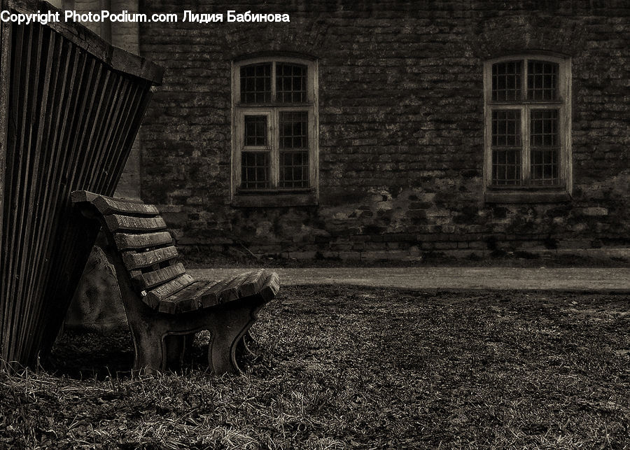 Brick, Bench, Fence, Wall, Cabin, Hut, Rural