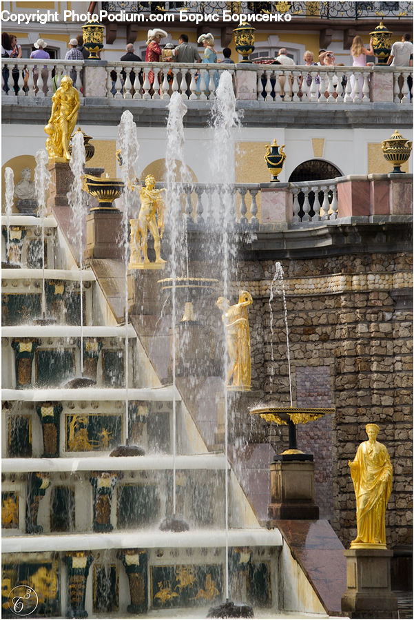 Collage, Poster, Fountain, Water, Building, Housing