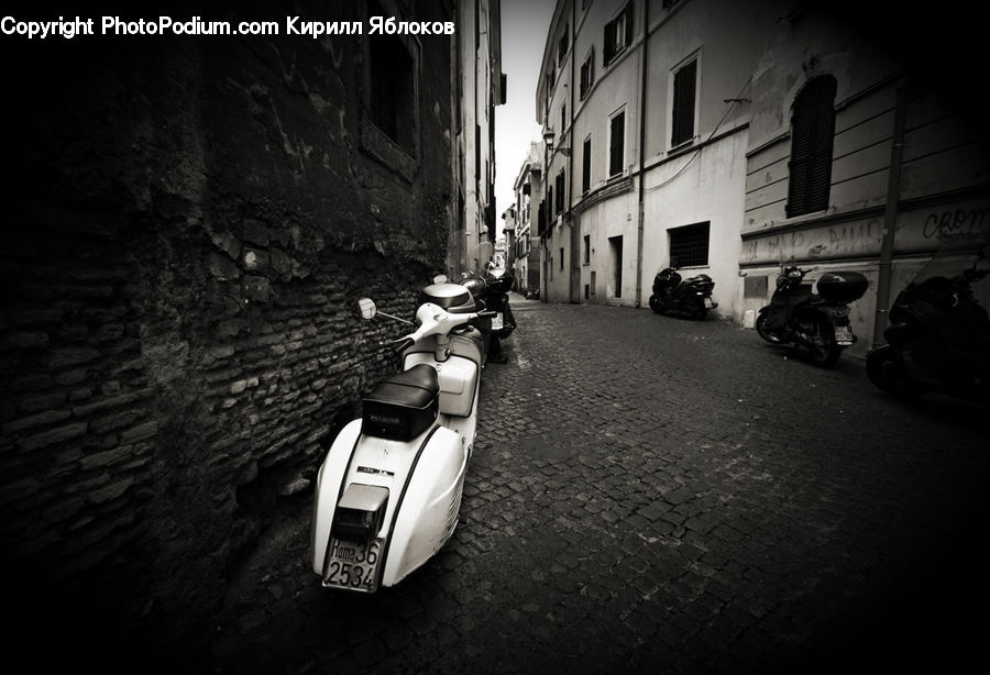 Motor, Motorcycle, Vehicle, Motor Scooter, Vespa, Scooter, Alley
