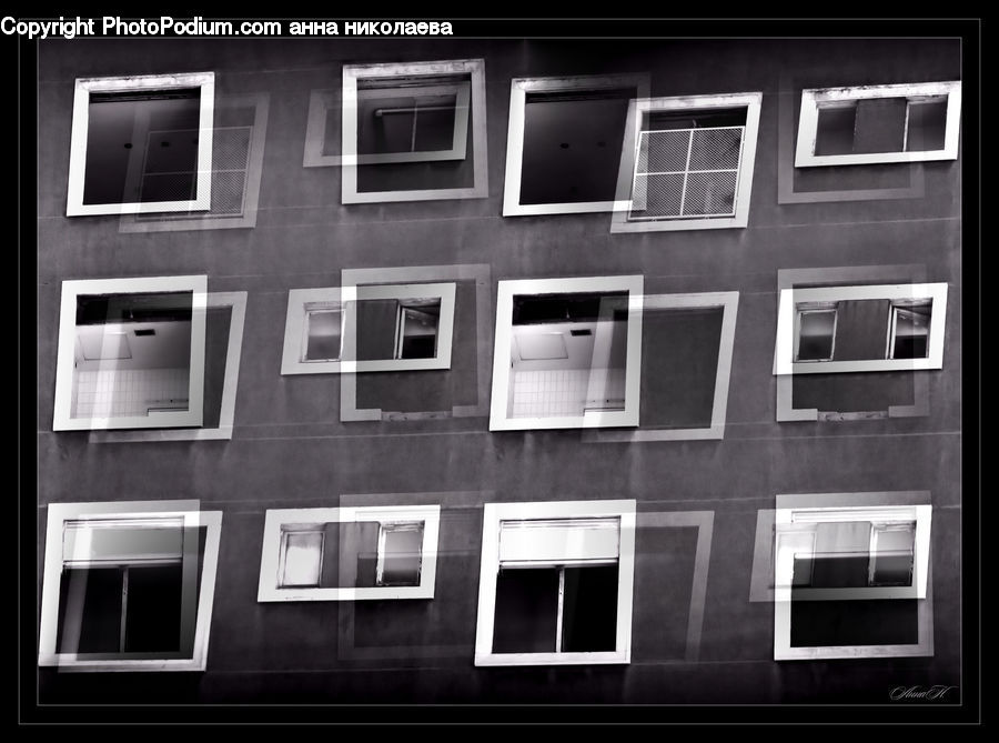 Window, Collage, Poster, Apartment Building, Building, High Rise, Monitor