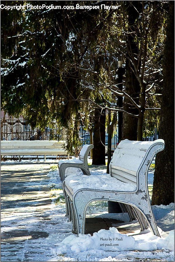 Park Bench, Bench, Ice, Outdoors, Snow, Chair, Furniture