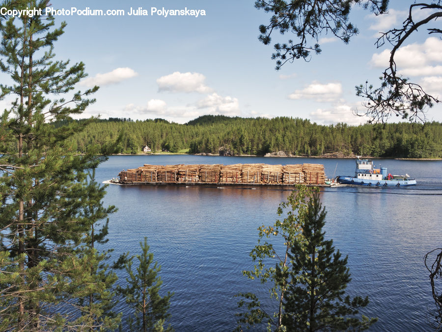 Lake, Outdoors, Water, Barge, Boat, Tugboat, Vessel