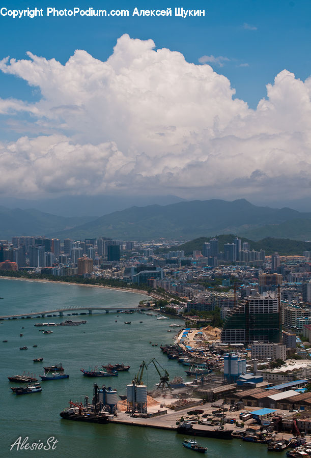 Downtown, Slum, Boat, Watercraft, Aerial View, Cloud, Cumulus