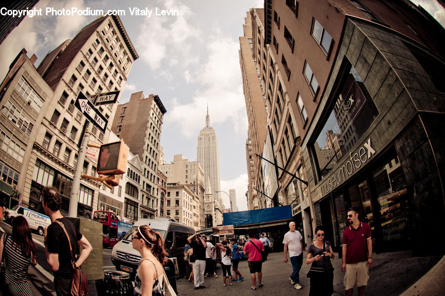 Fisheye, Automobile, Car, Vehicle, City, Downtown, Metropolis