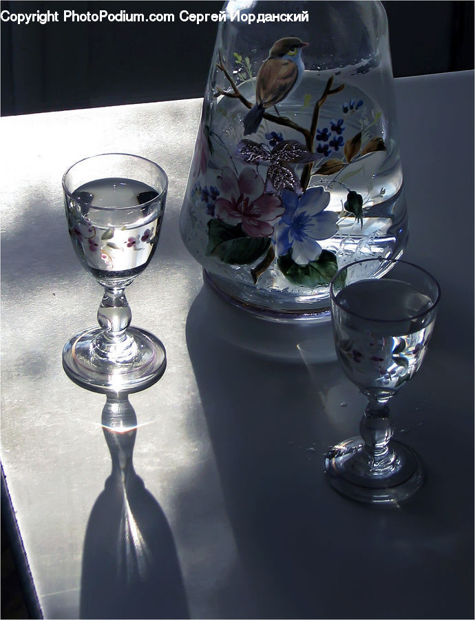 Glass, Goblet, Cup, Ardeidae, Bird, Porcelain, Saucer
