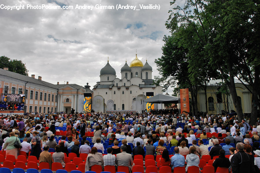 Crowd, Architecture, Downtown, Plaza, Town Square, Castle, Mansion