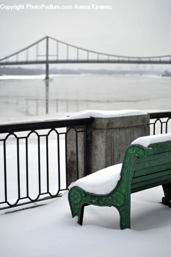 Chair, Furniture, Bench, Railing, Ice, Outdoors, Snow