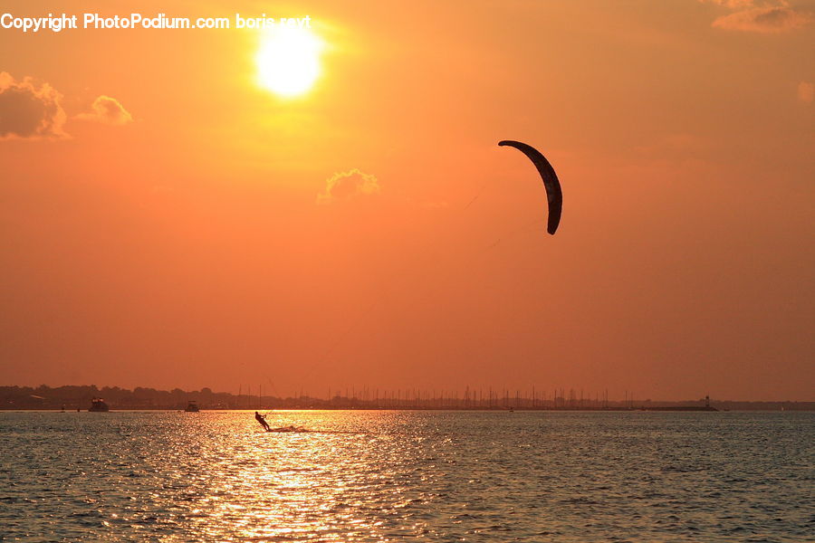Adventure, Flight, Gliding, Sun, Outdoors, Sea, Water