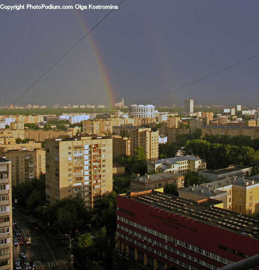 Outdoors, Rainbow, Sky, City, Downtown, Building, High Rise