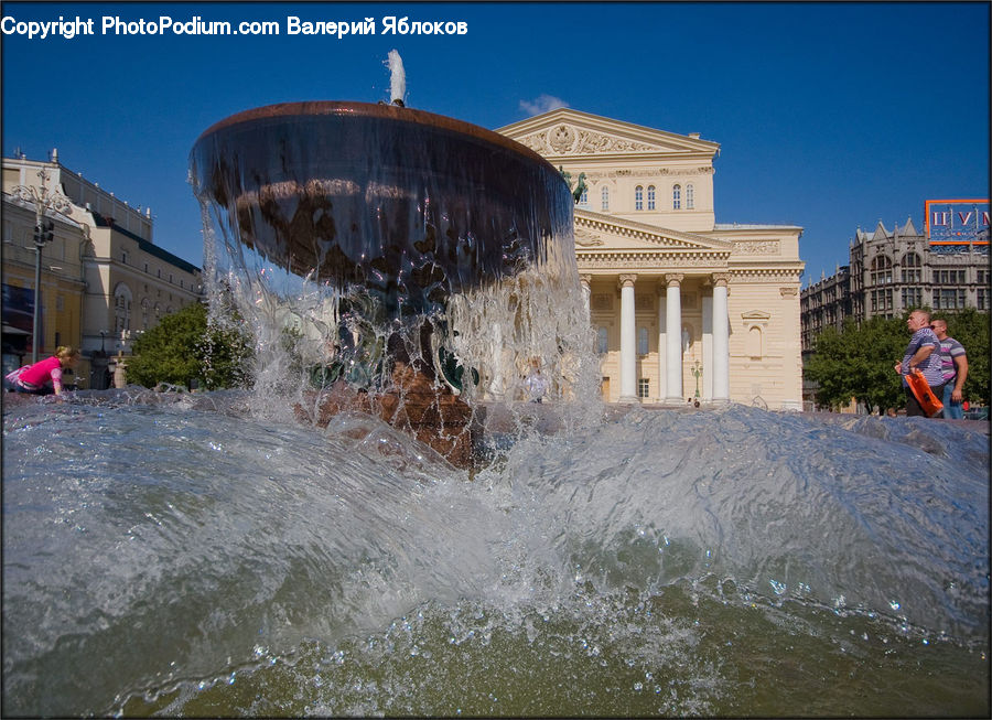 Fountain, Water, Building