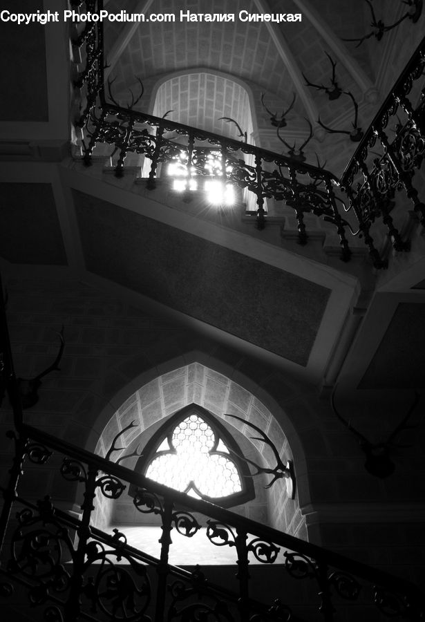 Chandelier, Lamp, Banister, Handrail, Staircase, Arch, Lighting