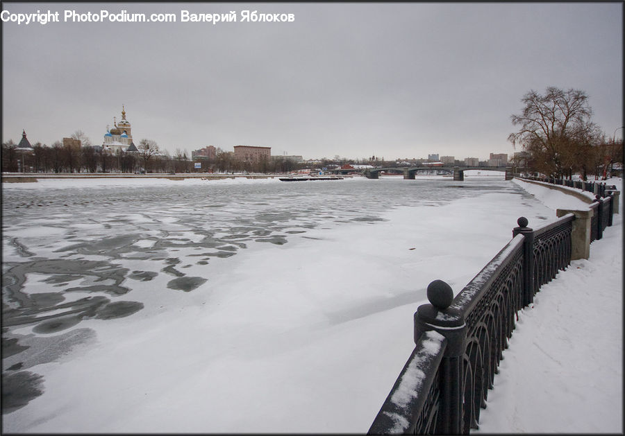 Ice, Outdoors, Snow, Dock, Pier, Railing, Boardwalk