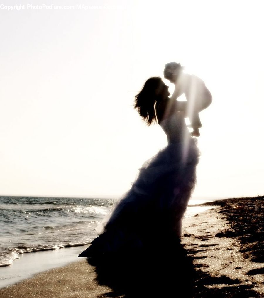 Hug, Kiss, Silhouette, Beach, Coast, Outdoors, Sea