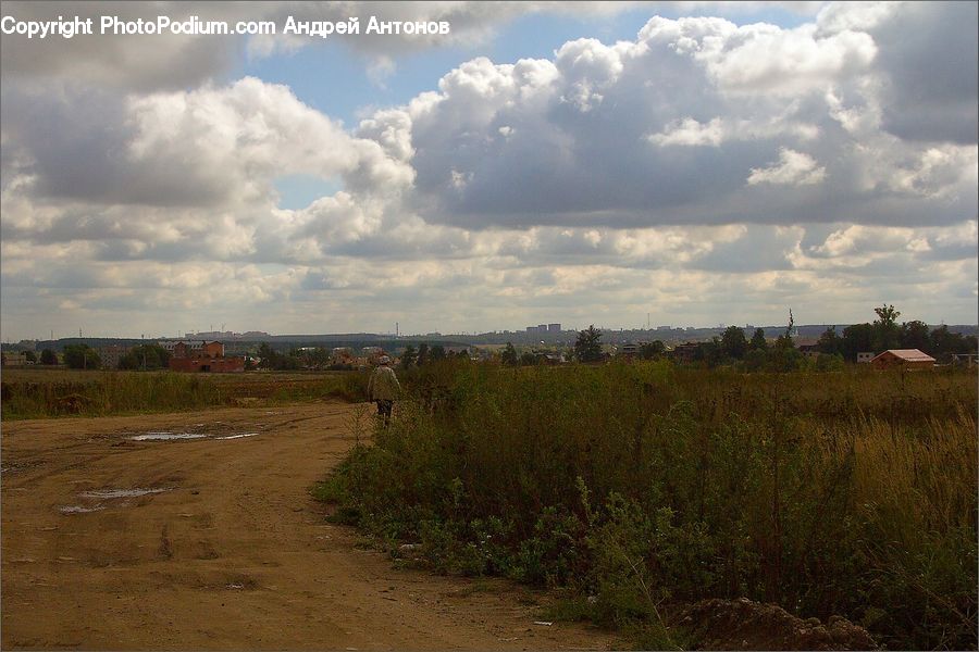 Dirt Road, Gravel, Road, Cloud, Cumulus, Sky, Field