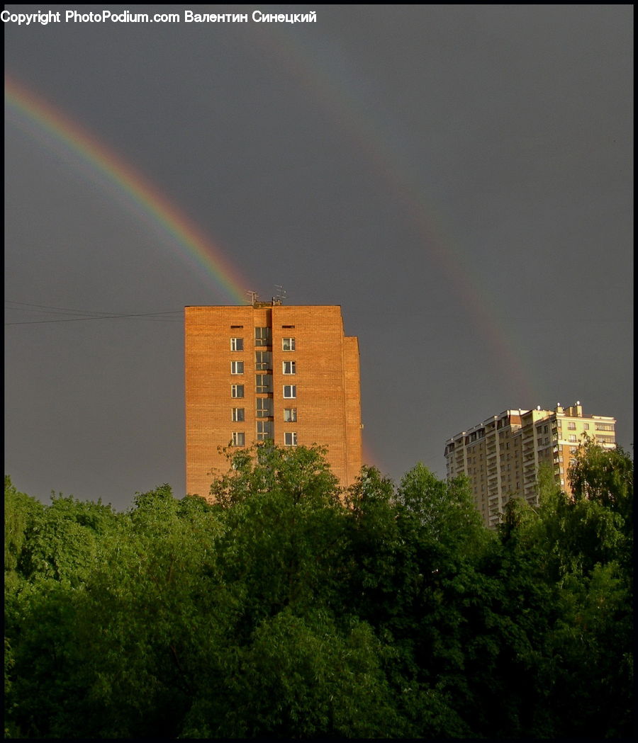 Outdoors, Rainbow, Sky, Building, Housing, City, Downtown