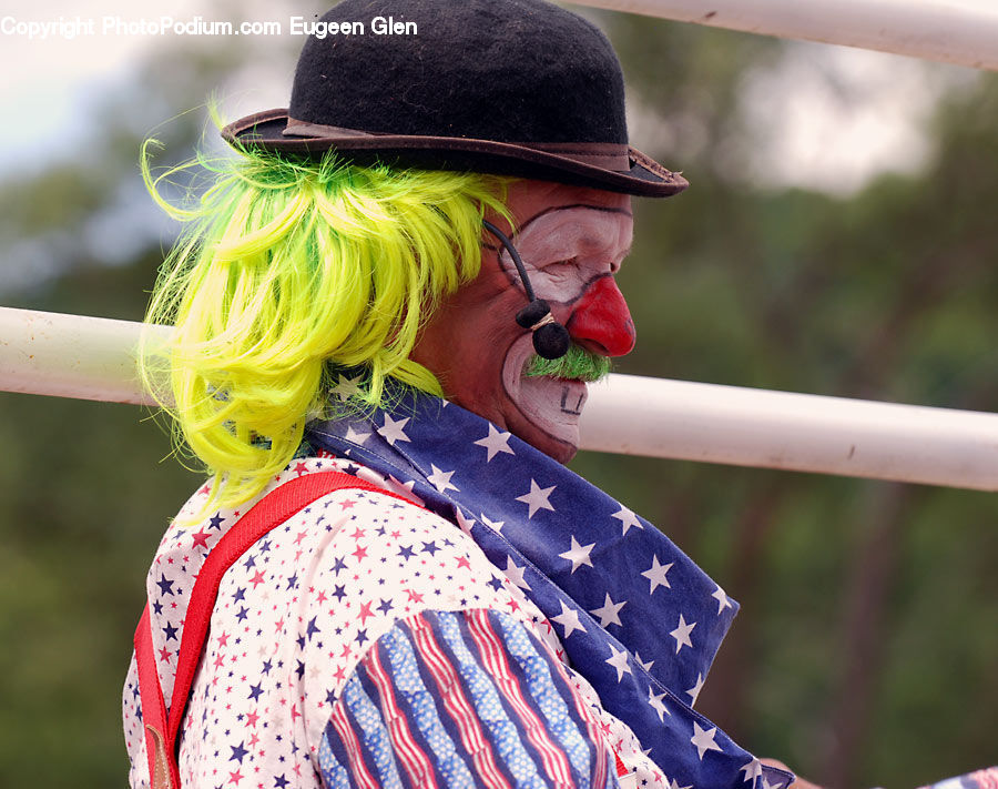 Clown, Performer, Person, Cowboy Hat, Hat, Sun Hat, Cap