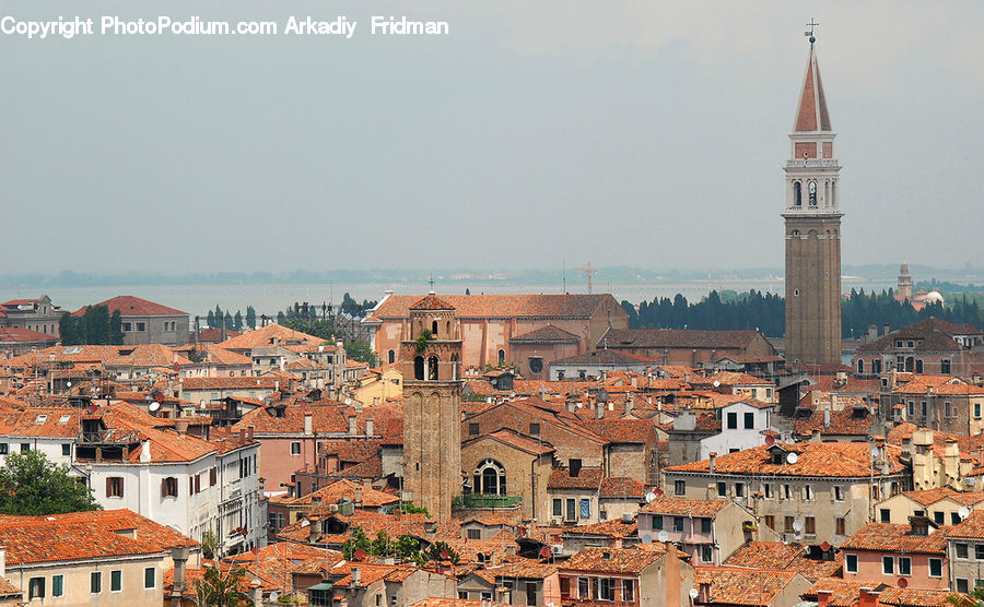 Architecture, Bell Tower, Clock Tower, Tower, Roof, Tile Roof, Aerial View