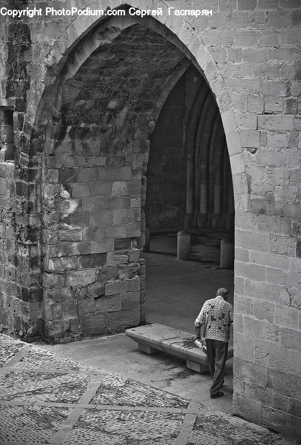 Arch, Brick, Crypt, People, Person, Clothing, Long Sleeve