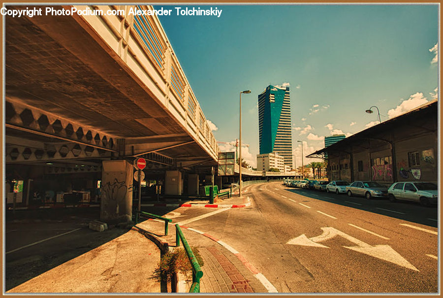 Freeway, Road, Overpass, Intersection, City, Downtown, Metropolis