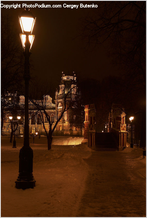 Lamp Post, Pole, Night, Outdoors, Lighting, City, Downtown