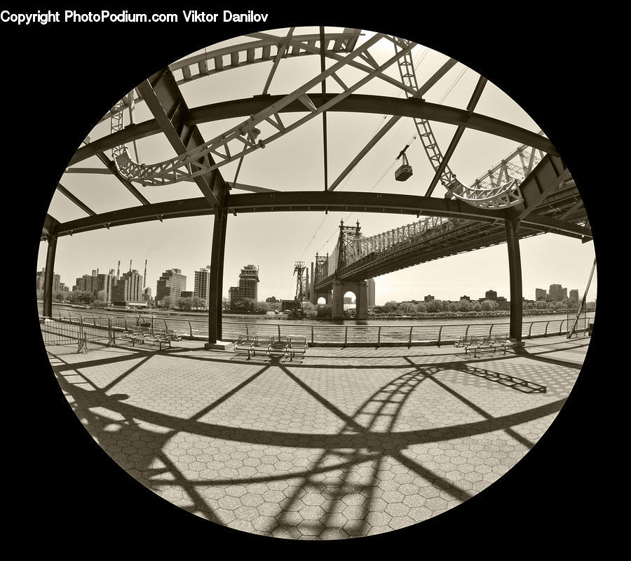 Bridge, Silhouette, Canopy, City, Downtown, Urban, Dock