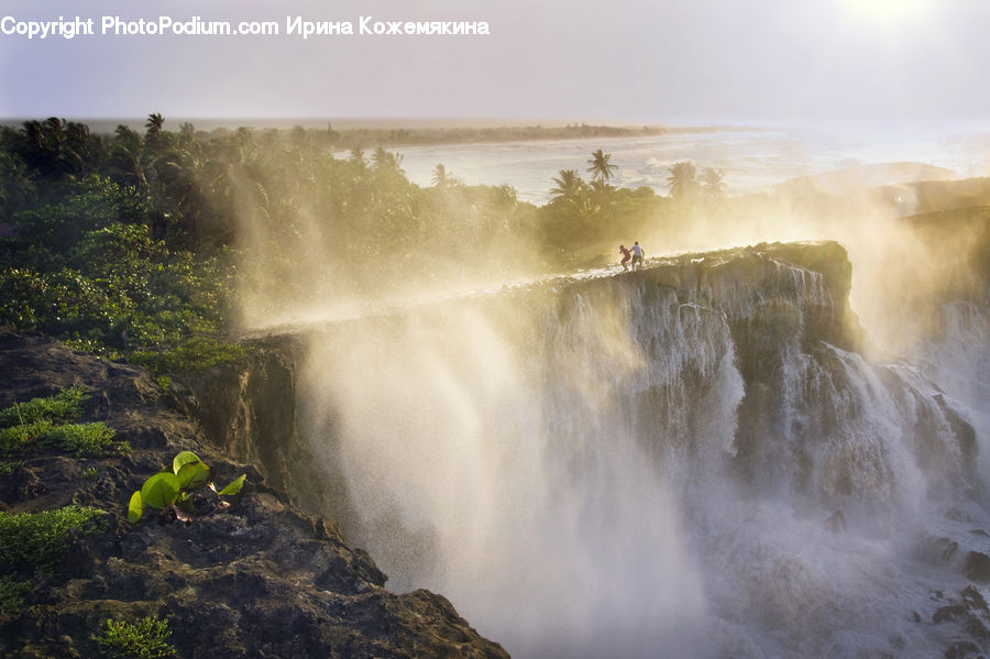Outdoors, River, Water, Waterfall, Plant, Sprout, Soil