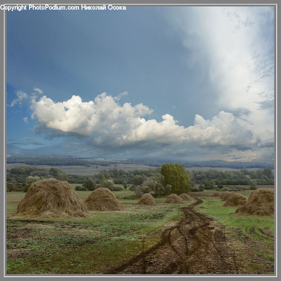 Hay, Straw, Cloud, Cumulus, Sky, Countryside, Outdoors